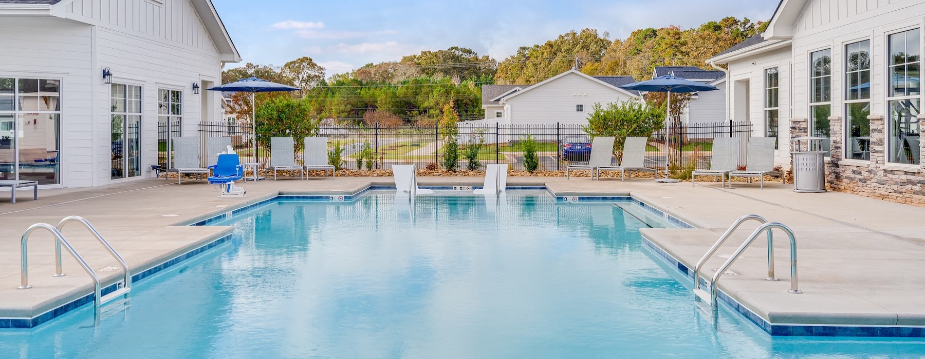 a swimming pool in a courtyard